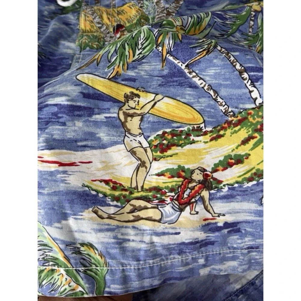 Polo Ralph Lauren Mens Large Shorts Swim Trunks Hawaiian Graphic Print Vintage